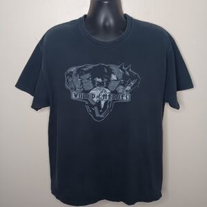 Vintage Y2K 2000s World Of Heros Adult XL T-shirt Marvel DC Comics Black Hanes